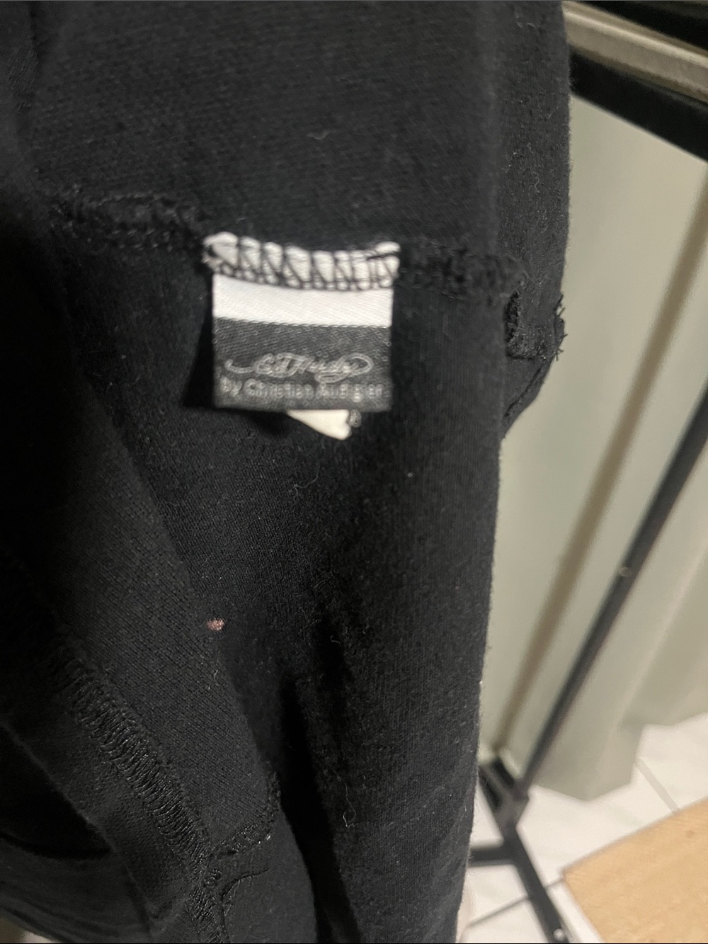 Vintage Ed Hardy Black Long-Sleeve Polo with Fairy Rhinestones - Picture 5 of 5